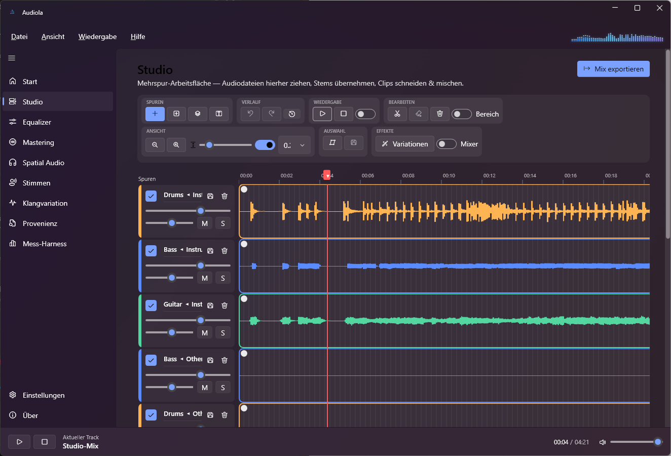 Audiola Studio multitrack timeline
