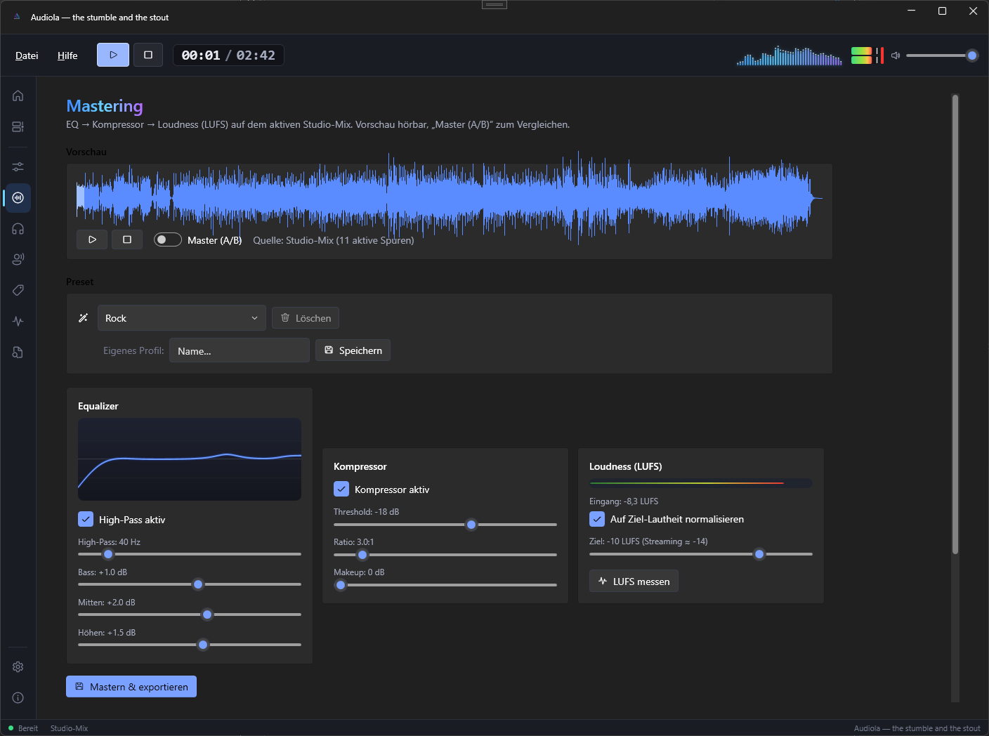 Mastering mit EQ-Kurve, Kompressor und LUFS